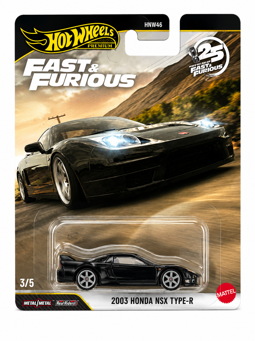 Hot Wheels Premium Fast & Furious 2003 Honda NSX Type-R die-cast collectible car with Real Riders wheels
