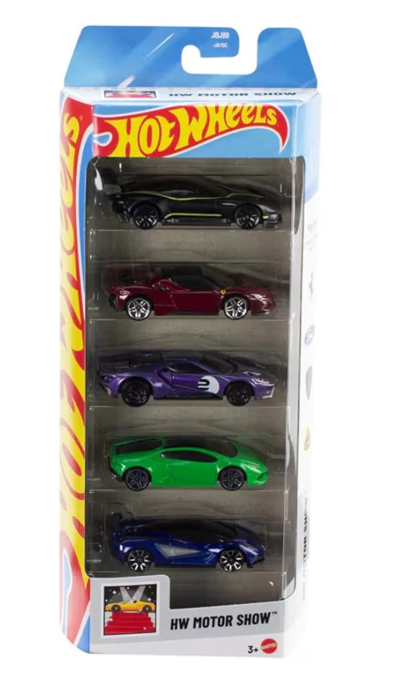 Hot Wheels HW Motor Show 5-Pack supercar die-cast collection 5 cars set featuring premium 1:64 scale vehicles